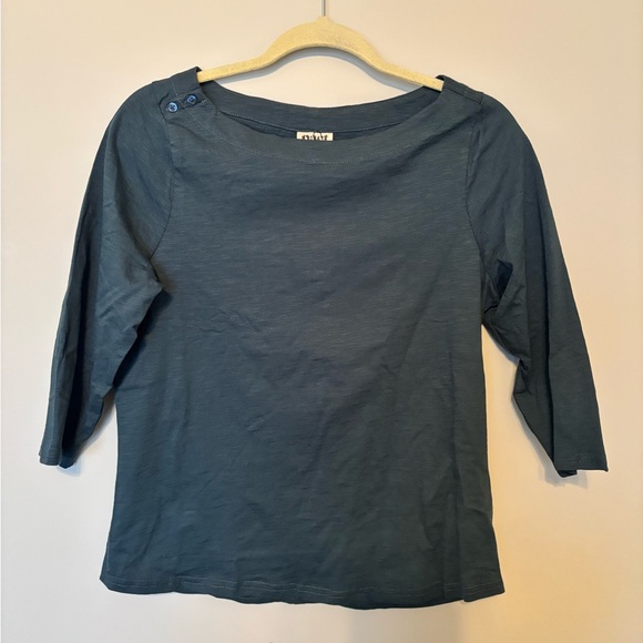 🆕 PACT 100% Organic Cotton Relaxed Slub Boatneck Button Top - Picture 6 of 12